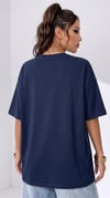 Kadın Lacivert Geyik Oversize Salas Boyfriend T-shirt