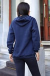 Kadin Lacivert Kapüşonlu Fermuarlı 3 Üç İplik Polar Kanguru Oversize Sweatshirt Zip Up Hoodie