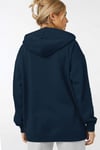 Kadin Lacivert Kapüşonlu Fermuarlı 3 Üç İplik Polar Kanguru Oversize Sweatshirt Zip Up Hoodie