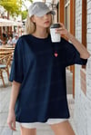 Kadın Lacivert Kupa As Kuru Kafa Oversize Fit Bol Geniş Kalıp Salaş Kesim T-shirt