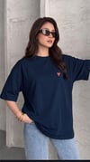 Kadın Lacivert Kupa As Kuru Kafa Oversize Fit Bol Geniş Kalıp Salaş Kesim T-shirt
