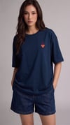 Kadın Lacivert Kupa As Kuru Kafa Oversize Fit Bol Geniş Kalıp Salaş Kesim T-shirt