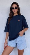 Kadın Lacivert Kupa As Kuru Kafa Oversize Fit Bol Geniş Kalıp Salaş Kesim T-shirt