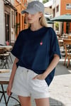Kadın Lacivert Kupa As Kuru Kafa Oversize Fit Bol Geniş Kalıp Salaş Kesim T-shirt