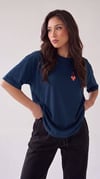 Kadın Lacivert Kupa As Kuru Kafa Oversize Fit Bol Geniş Kalıp Salaş Kesim T-shirt