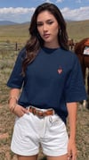 Kadın Lacivert Kupa As Kuru Kafa Oversize Fit Bol Geniş Kalıp Salaş Kesim T-shirt