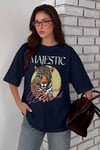 Kadın Lacivert Majestic Oversize Fit Bol Geniş Kalıp Salaş Kesim T-shirt