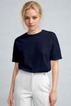 Kadın Lacivert Nefes Alan Bisiklet Yaka Regular Fit Normal Kesim Baskisiz Basic T-Shirt