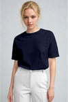 Kadın Lacivert Nefes Alan Bisiklet Yaka Regular Fit Normal Kesim Baskisiz Basic T-Shirt