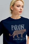 Kadın Lacivert Paradise Leopar Kadın Kısa Kol Relax Fit Rahat Kesim Regular T-shirt
