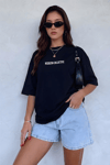Kadın Lacivert Weekend Oversize Fit Bol Geniş Kalıp Salaş Kesim T-shirt