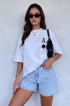 Kadın Maça As Baskılı Beyaz Oversize T-Shirt