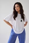 Kadın Maça As Baskılı Beyaz Oversize T-Shirt