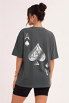 Kadın Maça As Baskılı Füme Oversize T-Shirt