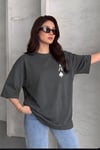 Kadın Maça As Baskılı Füme Oversize T-Shirt