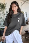 Kadın Maça As Baskılı Füme Oversize T-Shirt