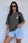 Kadın Maça As Baskılı Füme Oversize T-Shirt