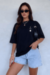 Kadın Maça As Baskılı Siyah Oversize T-Shirt