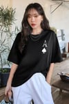 Kadın Maça As Baskılı Siyah Oversize T-Shirt