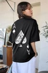 Kadın Maça As Baskılı Siyah Oversize T-Shirt