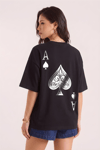 Kadın Maça As Baskılı Siyah Oversize T-Shirt