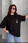 Kadın Maça As Baskılı Siyah Oversize T-Shirt