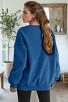 Kadın Mavi Basic 0 Sıfır Yaka Baskısız Düz Oversize Salaş Bol Kesim Polar Sweatshirt