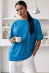 Kadın Mavi Basic Düz Baskısız Oversize Salas T-shirt