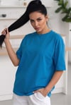 Kadın Mavi Basic Düz Baskısız Oversize Salas T-shirt