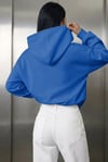 Kadın Mavi Düz Kapüşonlu Oversize 3 iplik Şardonlu Salaş Bol Kesim Hoodie Sweatshirt