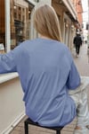 Kadın Mavi Nazar Baskılı Oversize Fit Bol Geniş Kalıp Salaş Kesim T-shirt