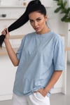 Kadın Melanj Mavi Basic Düz Baskısız Oversize Salas T-shirt