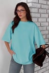 Kadın Mint Yeşili Basic Düz Baskısız Oversize Salas T-Shirt