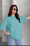Kadın Mint Yeşili Basic Düz Baskısız Oversize Salas T-Shirt