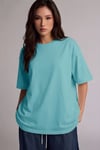 Kadın Mint Yeşili Basic Düz Baskısız Oversize Salas T-Shirt