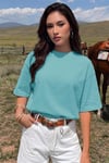 Kadın Mint Yeşili Basic Düz Baskısız Oversize Salas T-Shirt