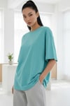 Kadın Mint Yeşili Basic Düz Baskısız Oversize Salas T-Shirt