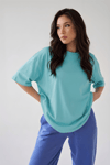 Kadın Mint Yeşili Basic Düz Baskısız Oversize Salas T-Shirt