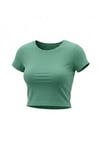 Kadın Mint Yeşili Bisiklet Yaka Kısa Kollu Fitilli Kaşkorse Crop Bluz