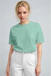 Kadın Mint Yeşili Nefes Alan Bisiklet Yaka Regular Fit Normal Kesim Baskisiz Basic T-Shirt