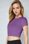 Kadın Mor Bisiklet Yaka Kısa Kollu Fitilli Kaşkorse Crop Bluz