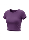 Kadın Mor Bisiklet Yaka Kısa Kollu Fitilli Kaşkorse Crop Bluz