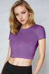 Kadın Mor Bisiklet Yaka Kısa Kollu Fitilli Kaşkorse Crop Bluz