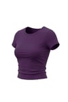 Kadın Mor Bisiklet Yaka Likralı Kısa Kol Body Crop Bluz