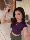 Kadın Mor Bisiklet Yaka Likralı Kısa Kol Body Crop T-Shirt