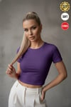 Kadın Mor Bisiklet Yaka Likralı Kısa Kol Body Crop Bluz