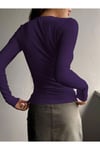 Kadın Mor Düğme Detaylı Patlı Düğmeli Bisiklet Yaka Uzun Kollu Fitilli Kaşkorse Bluz Body