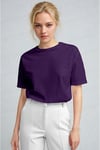 Kadın Mor Nefes Alan Bisiklet Yaka Regular Fit Normal Kesim Baskisiz Basic T-Shirt
