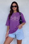 Kadın Mor Oversize Celestial Sun Moon Baskılı T-Shirt - K2113
