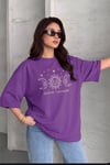 Kadın Mor Oversize Celestial Sun Moon Baskılı T-Shirt - K2113